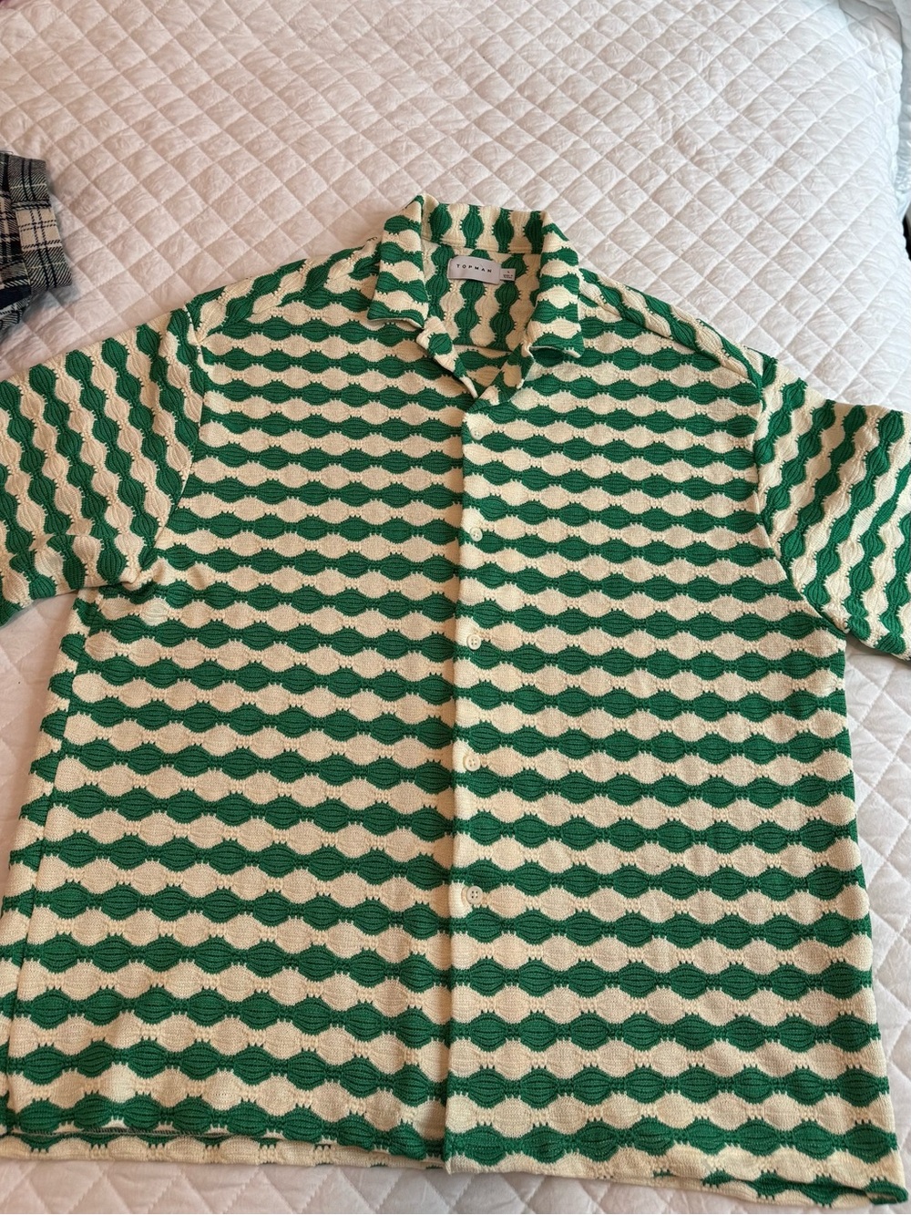 Topman Crochet Shirt Green & Ecru Men’s size L